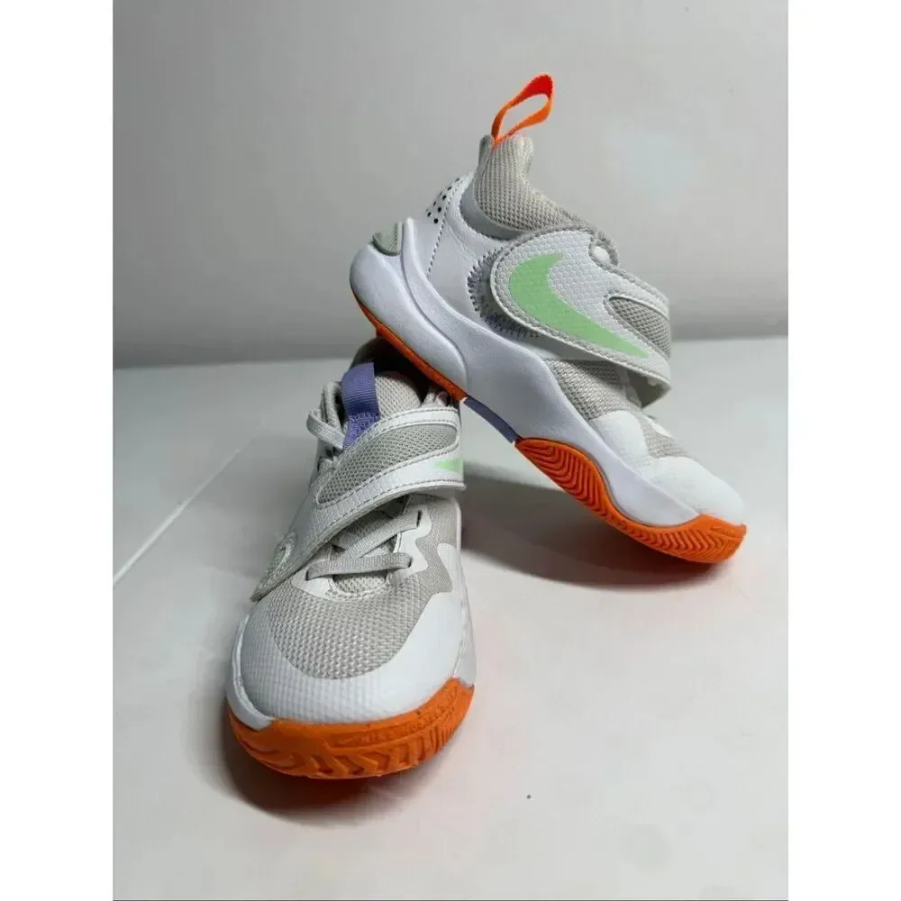 Nike Team Hustle D 11 Toddler Basketball Shoes White Orange Hook & Loop Size 11C